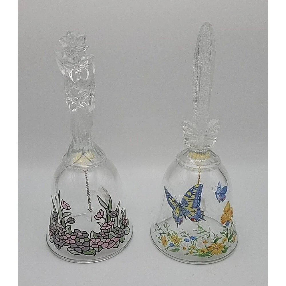 2 VTG Avon Collectible Bells ~1990 Crystal Butterfly & 1992 Floral Fantasy